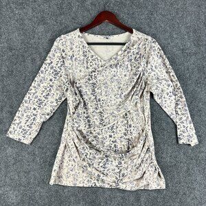 CAbi 262  Top Womens Large By The Shore Double Drape 3/4 Sleeve Animal Print